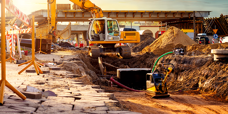 Excavator on a road construction site