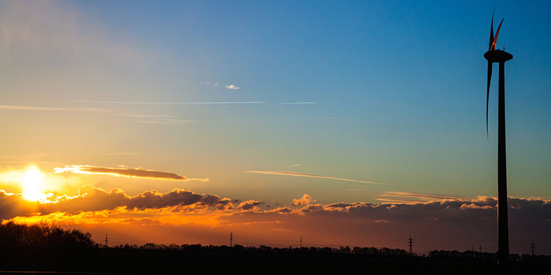 Electric windmill with sunset