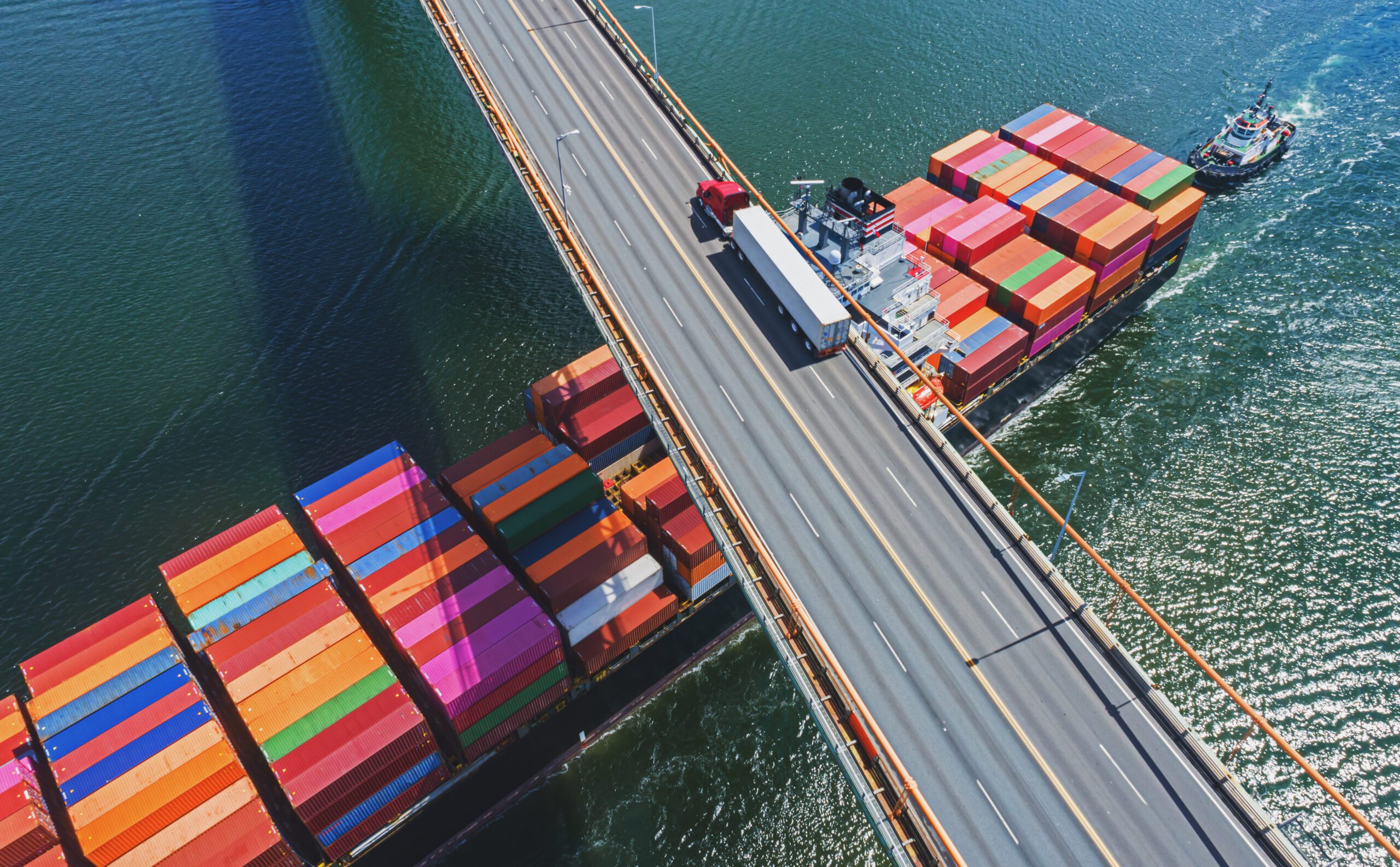 Shipping containers on a large freight boat.